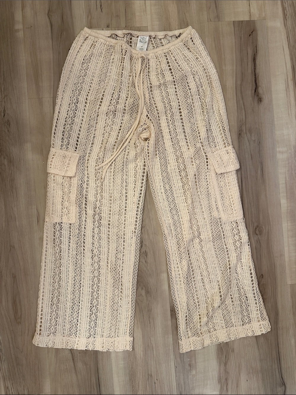 wild fable Cream Crochet Wide-Leg Cargo Pants